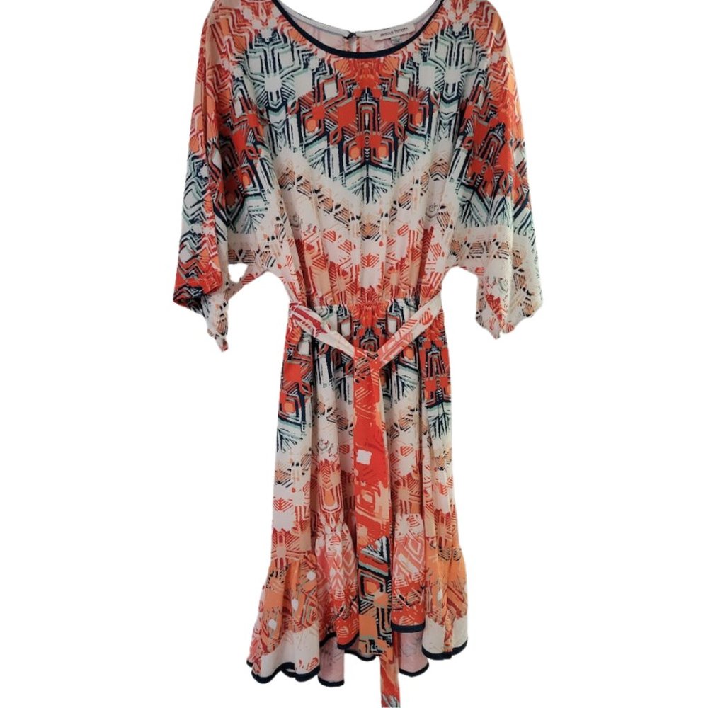 Jealous Tomato orange abstract‎ pattern hi-low dress Size L